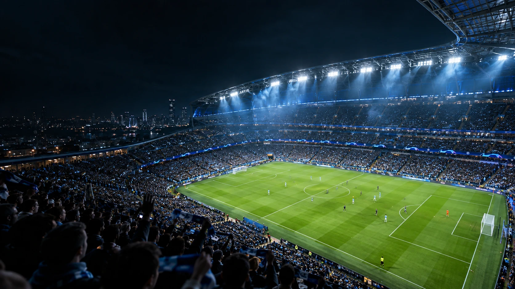 Uno stadio di calcio illuminato